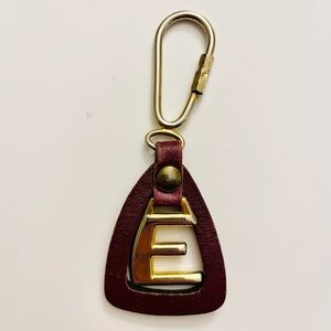 Leather Brass Keychain Letter E Initial Vintage Style Key Holder